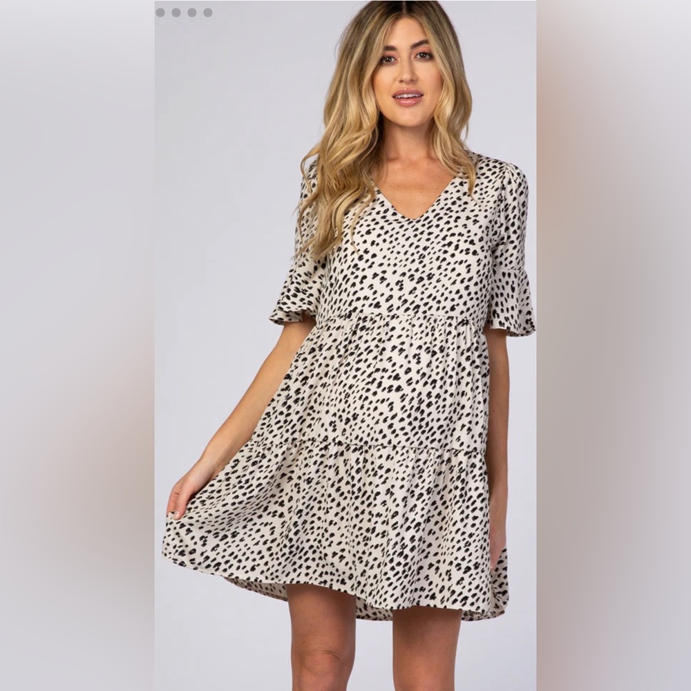 NWT PinkBlush Maternity - Beige Animal Print Ruffle Sleeve Maternity Dress
